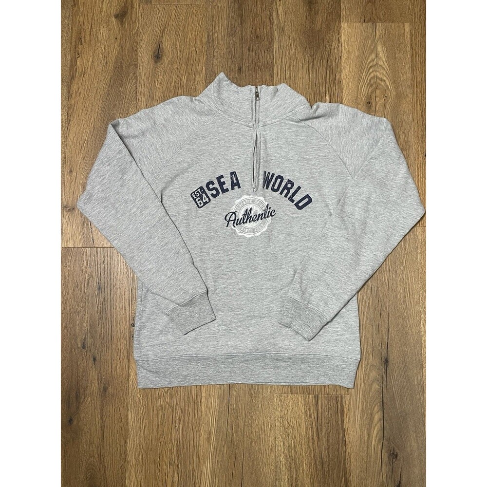 Large SeaWorld Quarter Zip Sweatshirt  Heather Gray, Est. 1964